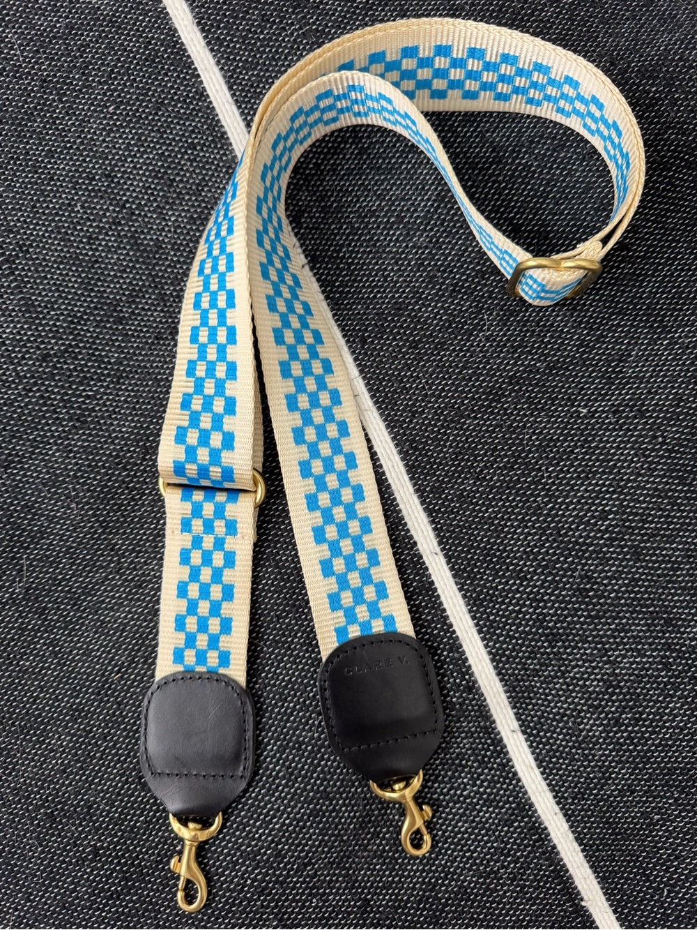 Clare V Cream and Bright Blue Checkered Adjustable crossbody Purse Strap. NWOT - Picture 7 of 9